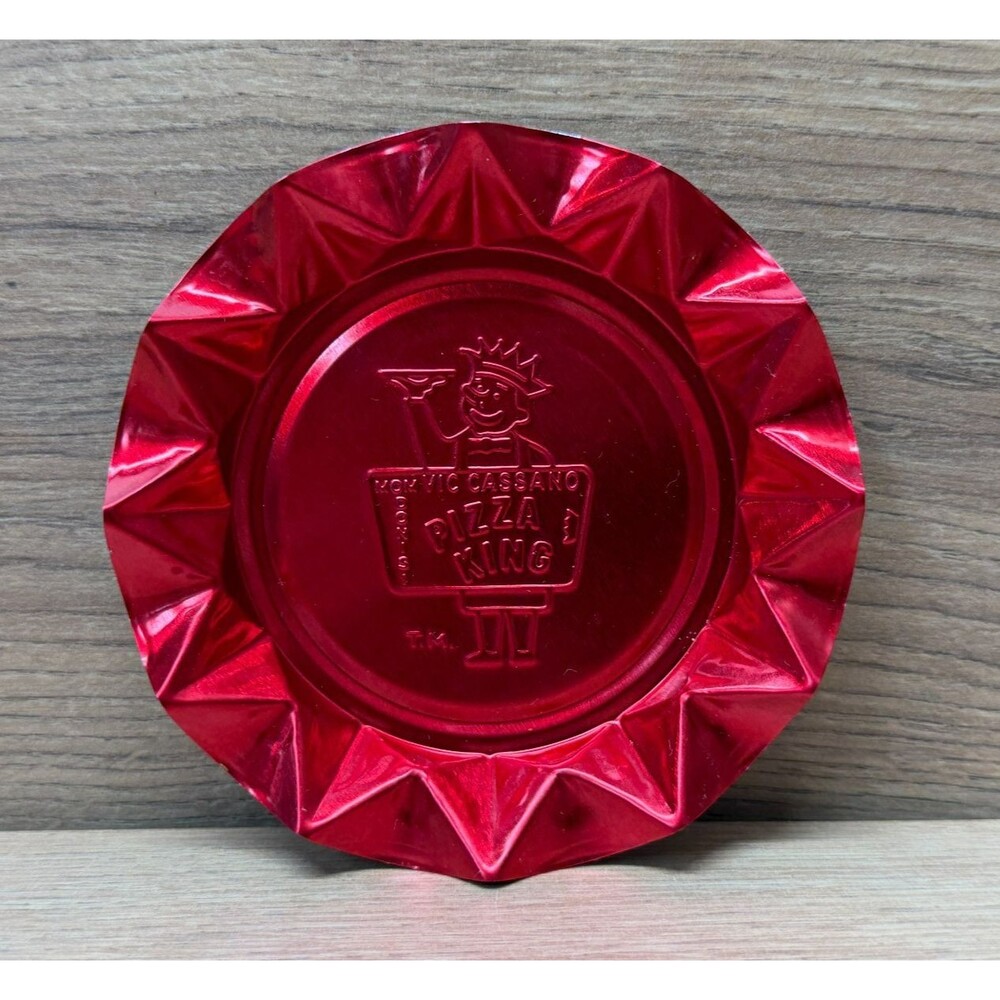 Vintage Vic Cassano Pizza King Mom Donisi Foil Ashtray Red Logo